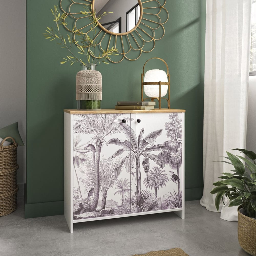 Rangement 2 portes imprimé exotique - l36 cm - blanc - Maisons du Monde