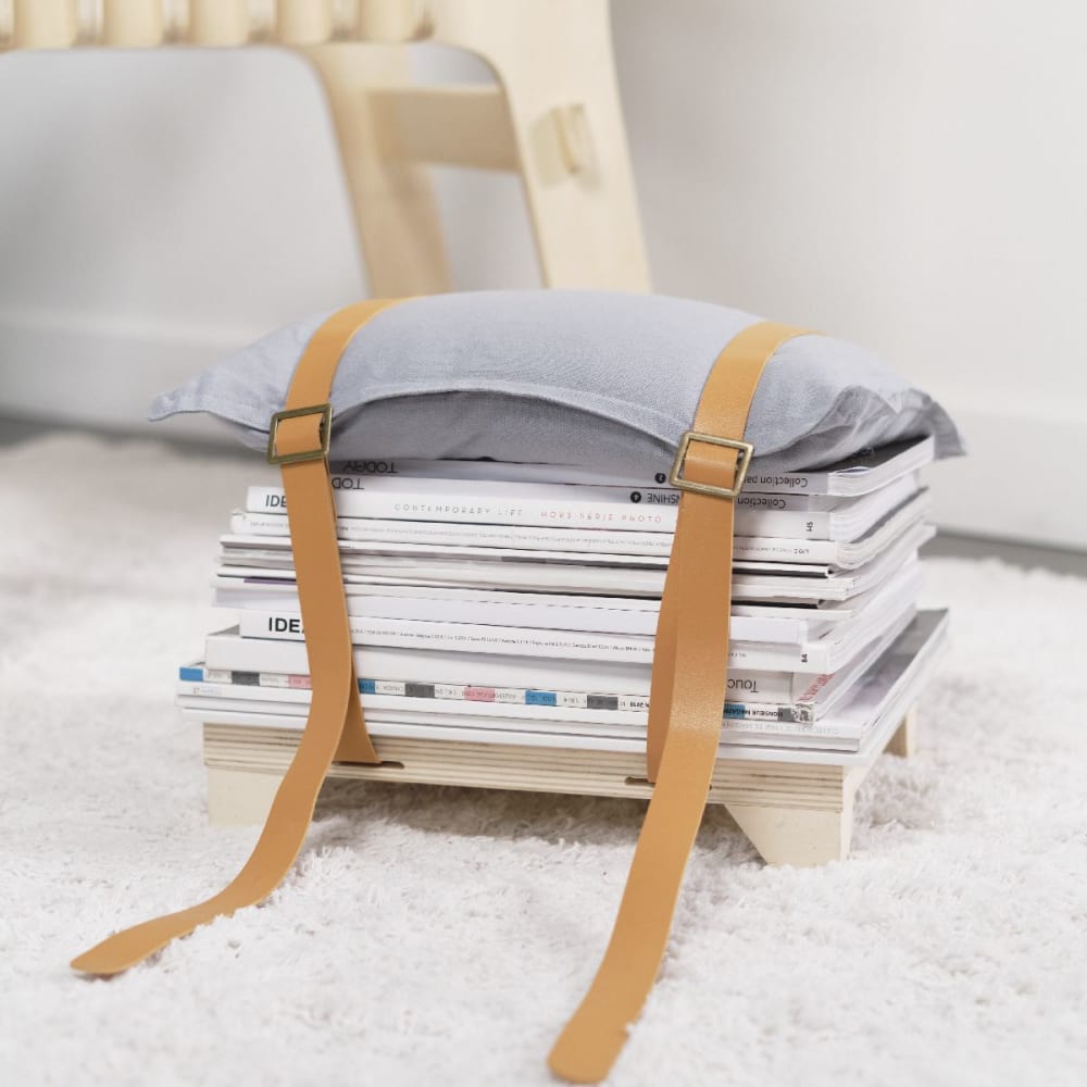 Tabouret magazine avec sangles tu beige Tabouret magazine avec sangles tu beige