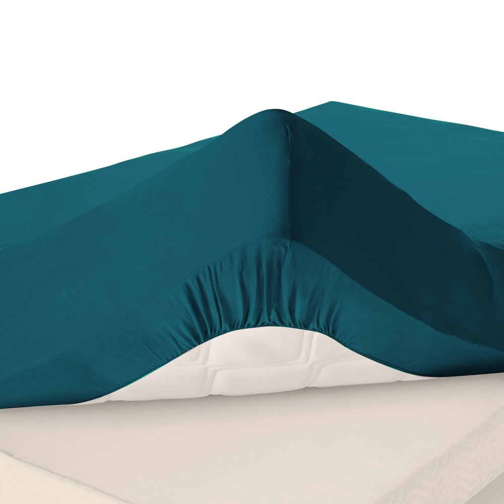 Drap-housse grand bonnet en coton bleu canard 180x200x40cm — vue 3