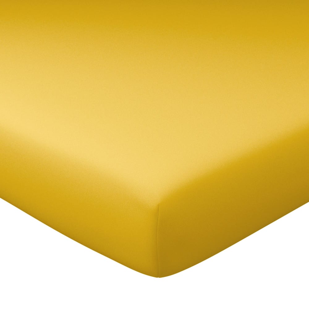 Drap-housse grand bonnet en coton jaune ocre 120x200x40cm