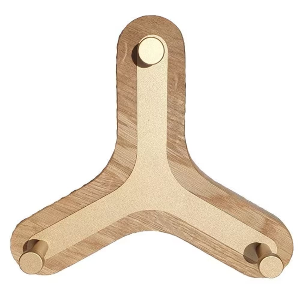 Porte-manteau mural avec 3 crochets, métal doré et chêne huilé