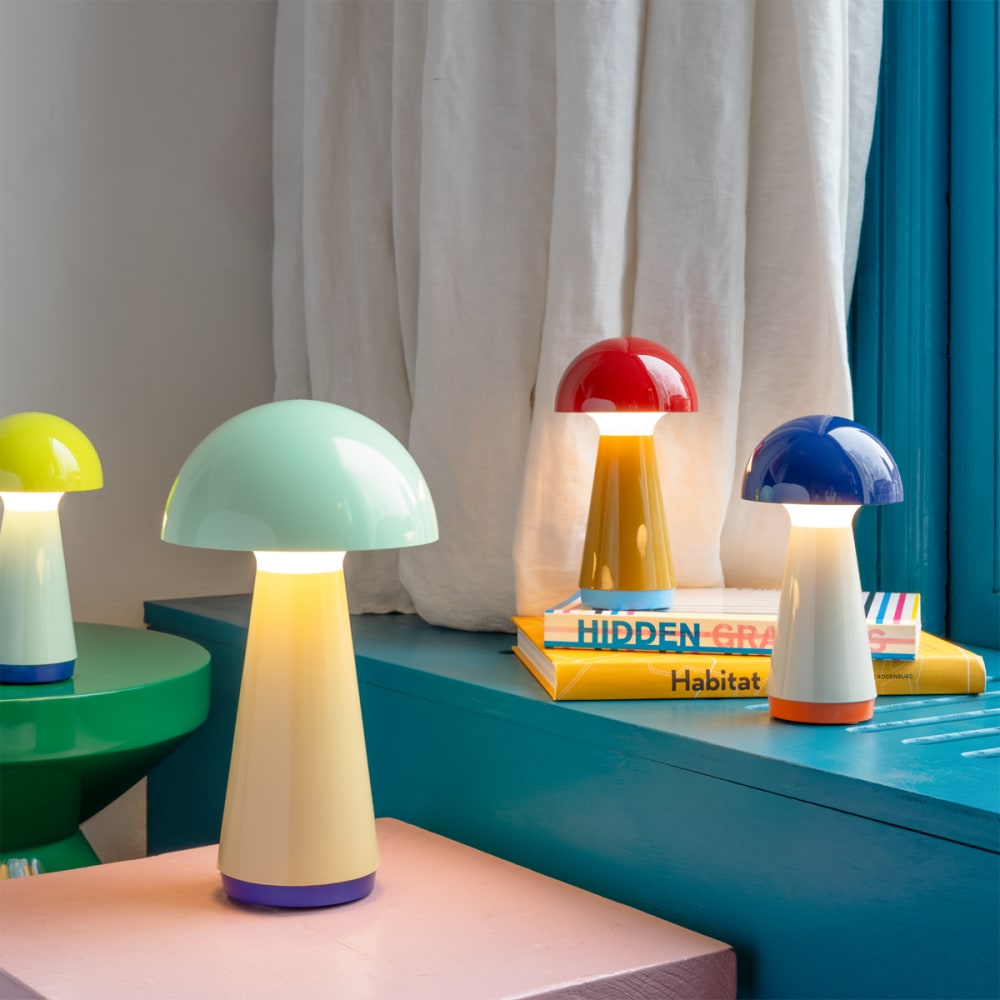 Lampe de table bleu et crème H18cm — vue 4
