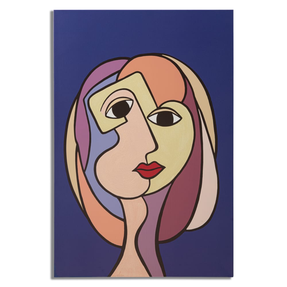 Peinture sur toile visage cubiste multicolore 80X3X120  cm