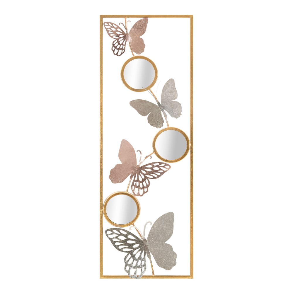 Panneau décoratif 3D papillons et miroirs en métal doré 31x2x90 cm