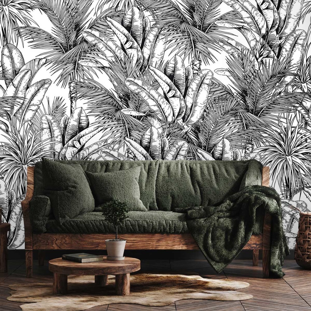 papel pintado panoramico hojas de platano bn 364x270cm