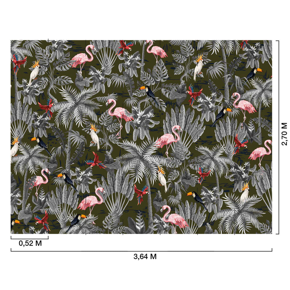 Papier peint panoramique flamants tropicaux 364x270 cm — vue 3