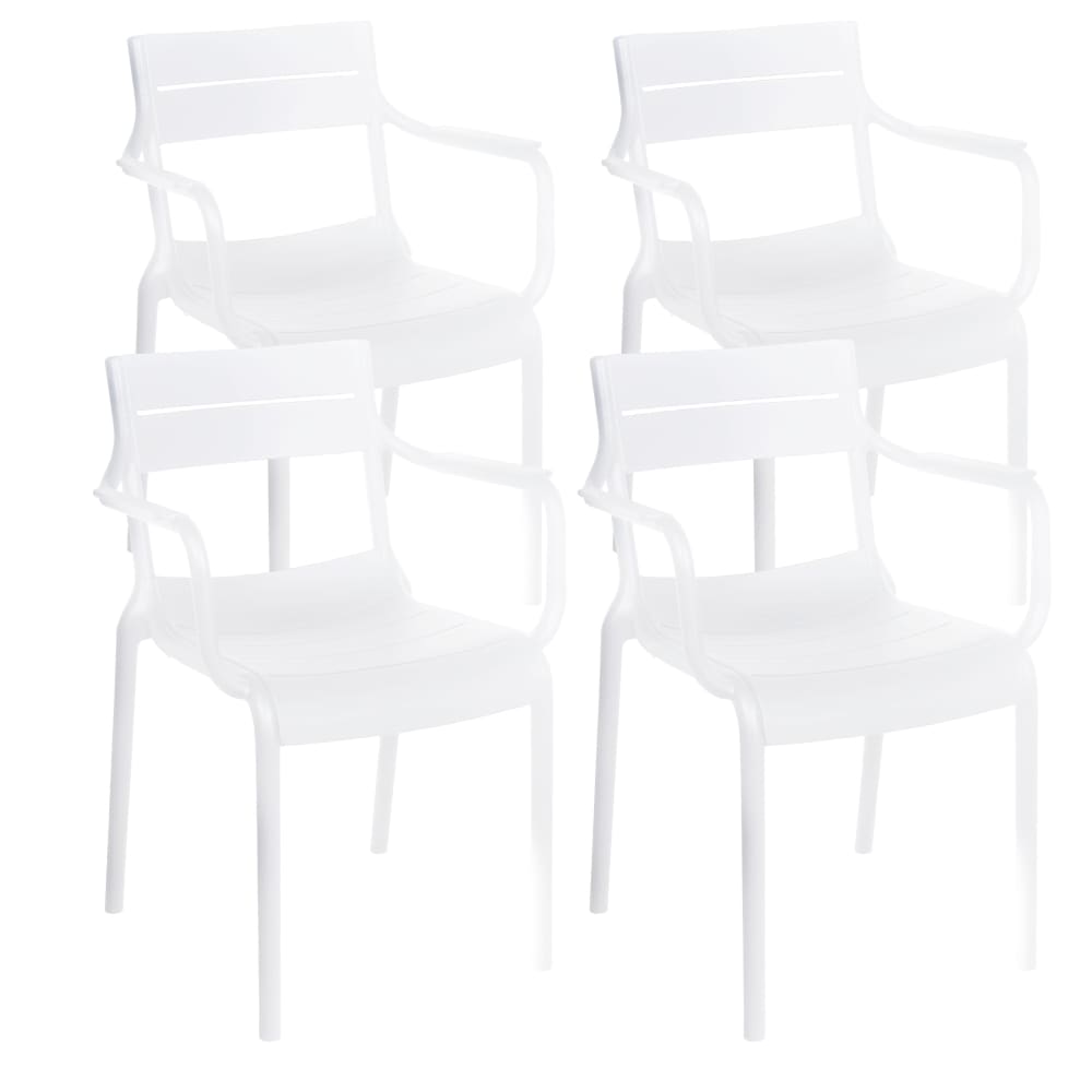 Lot de 4 fauteuils de terrasse en plastique blanc