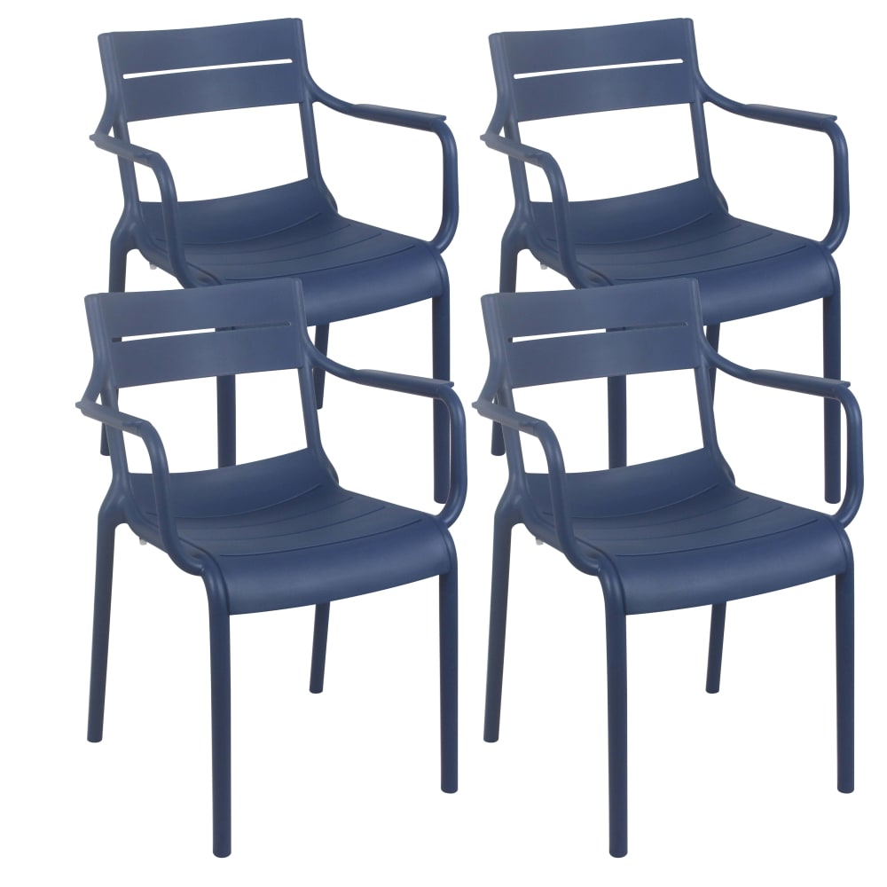 Lot de 4 fauteuils de terrasse en plastique bleu pacific
