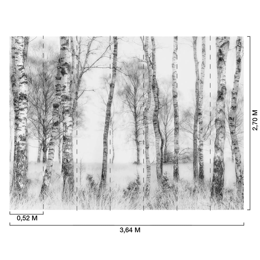 Papier peint panoramique motif foret noir et blanc 364x270cm — vue 3
