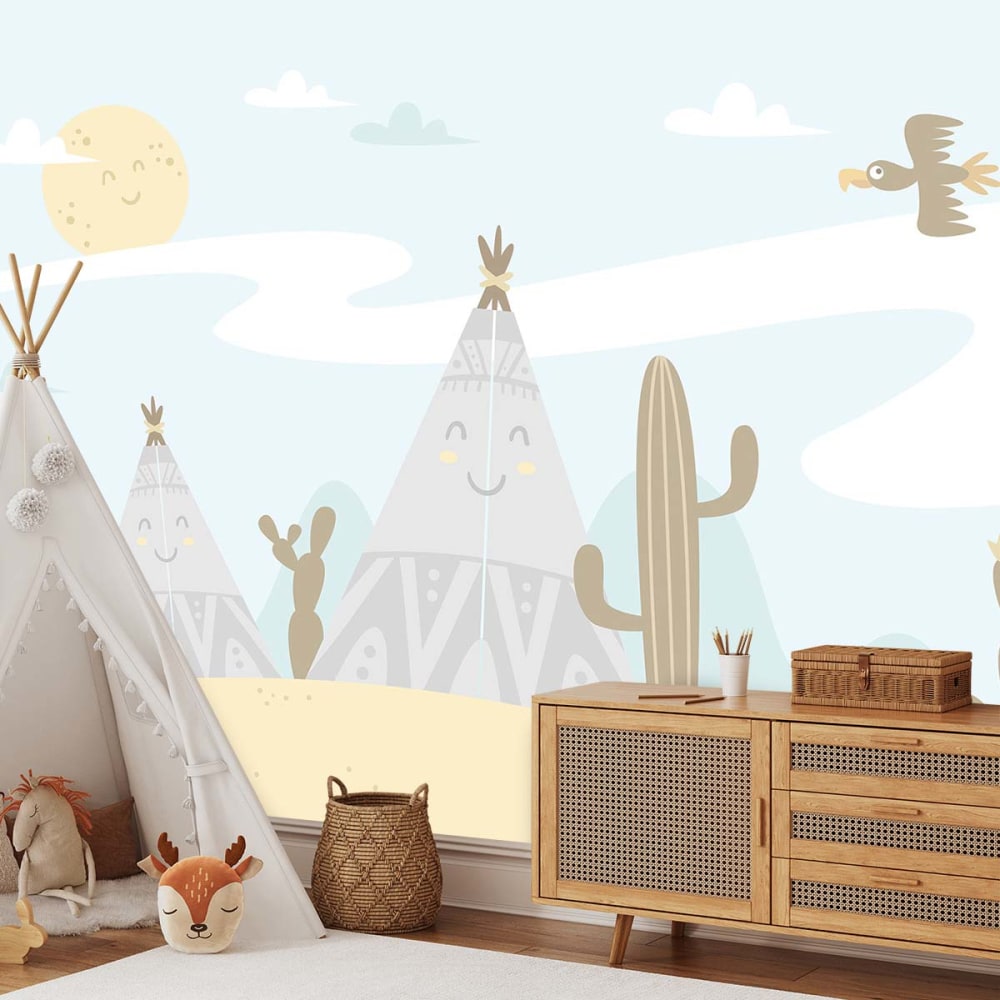 Hexoa Kindertapete tipis und kakteen 364x270cm style modern MEHRFARBIG VLIES Kinder