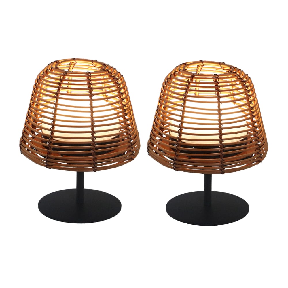 Lot de 2 lampes de table sans fil polyrotin marron h16cm