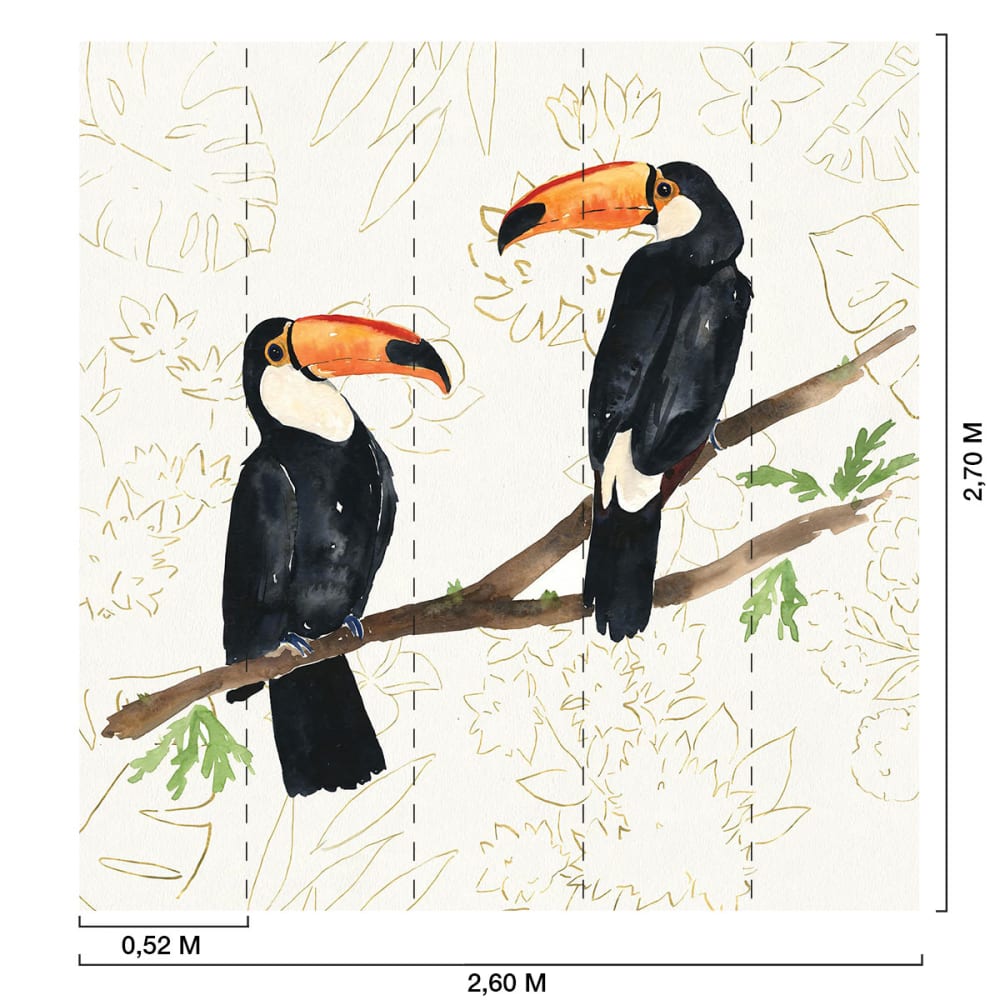 Papier peint exotique peinture murale deux toucans 260x270 cm — vue 3