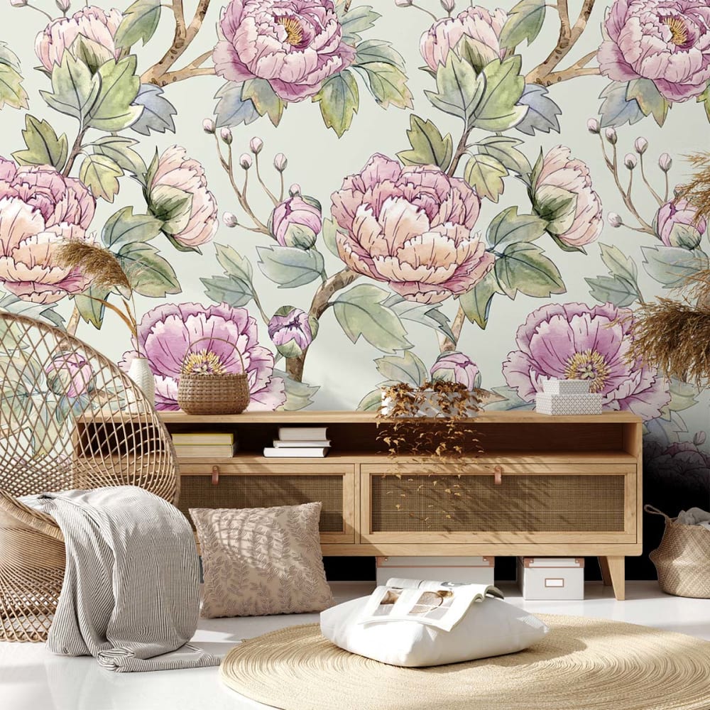 Hexoa Tapete blumen blumenmuster in aquarell 312x270cm style landhaus Rosa Vlies