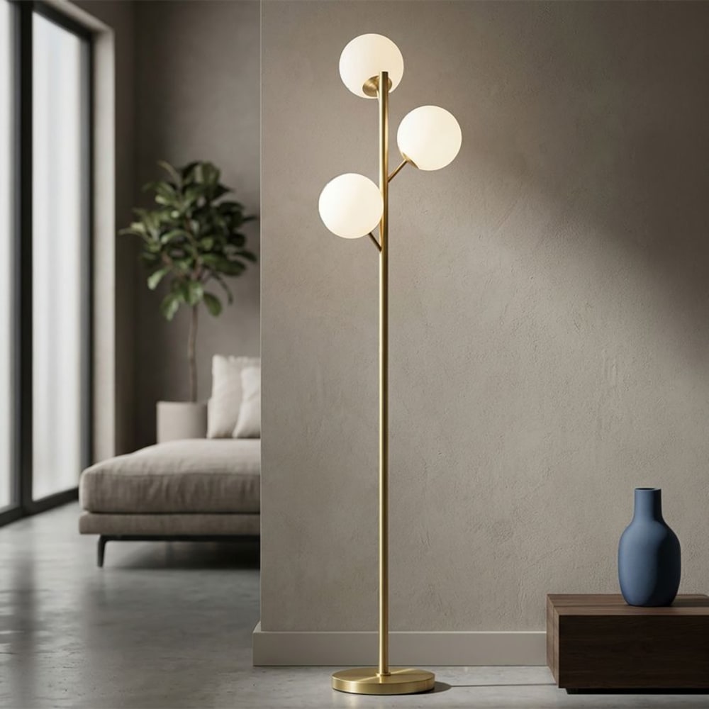 Mauro Ferretti Goldene Stehlampe aus Metall mit 3 weißen Glaskugeln, Ø 36 x 160 cm style classic chic Gold Metall