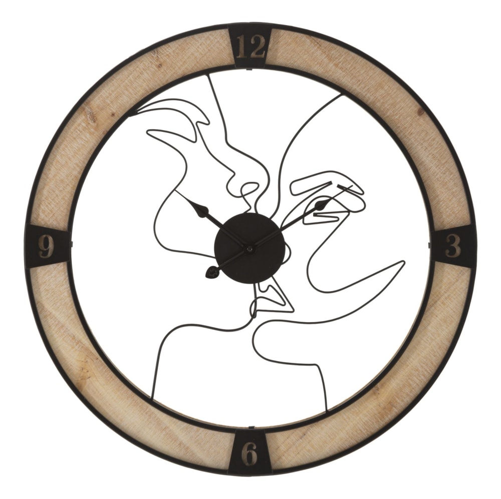 Horloge murale ronde en métal et bois noir et brun Ø 60x3 cm