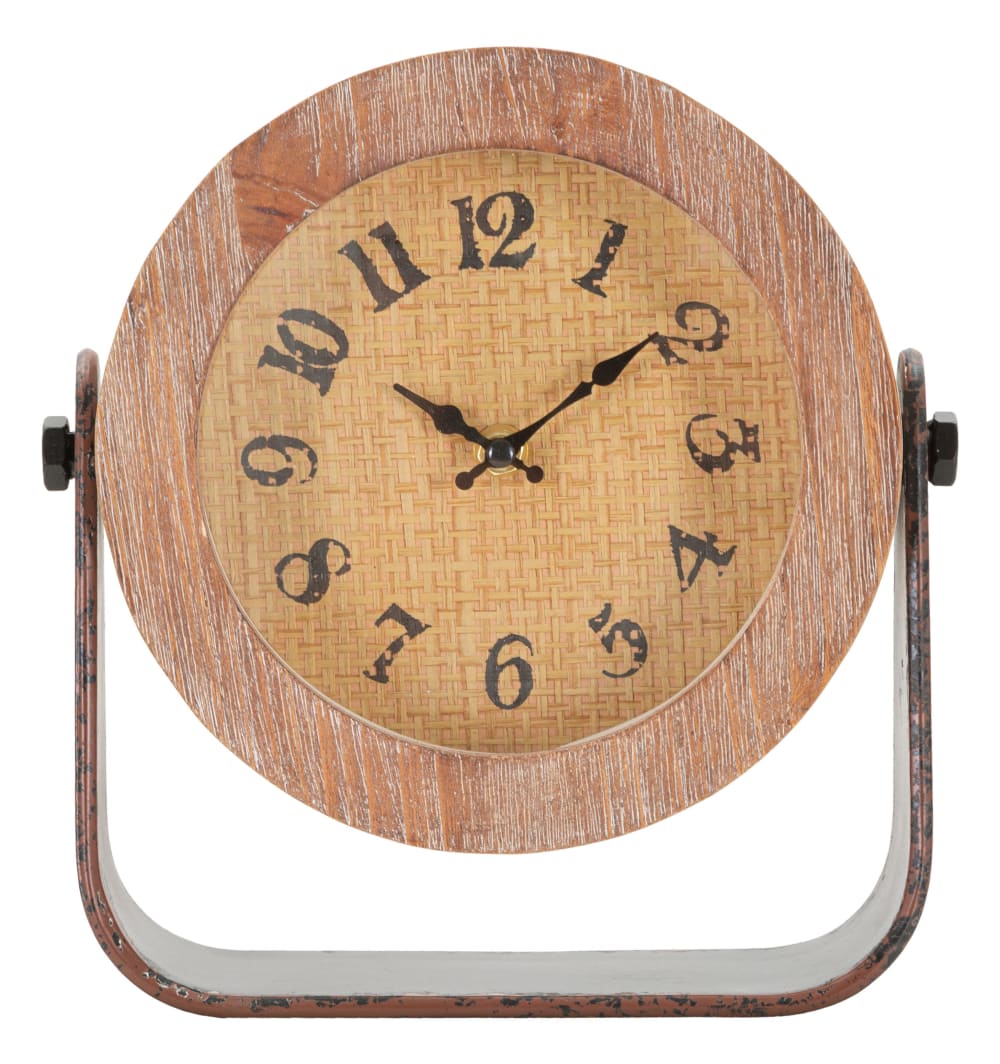 Horloge sur pied en bois brun et métal 23,5x7x24 cm