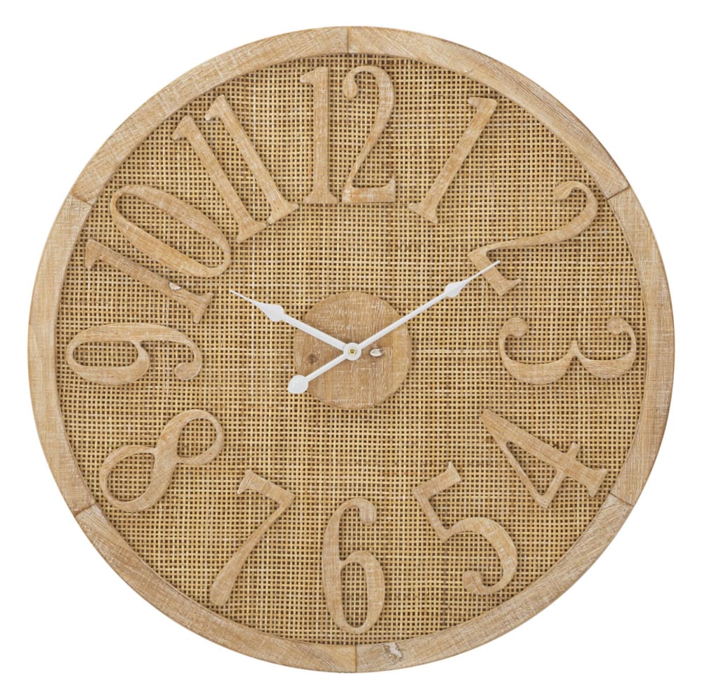 Horloge murale ronde en bois et rotin marron Ø 60x4,5 cm