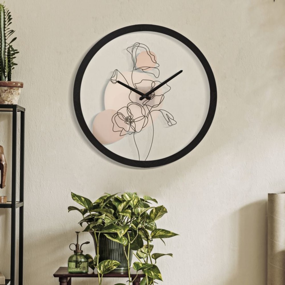 Horloge murale ronde fleur bois et verre ø 40x3,5 cm Horloge murale ronde fleur bois et verre ø 40x3,5 cm