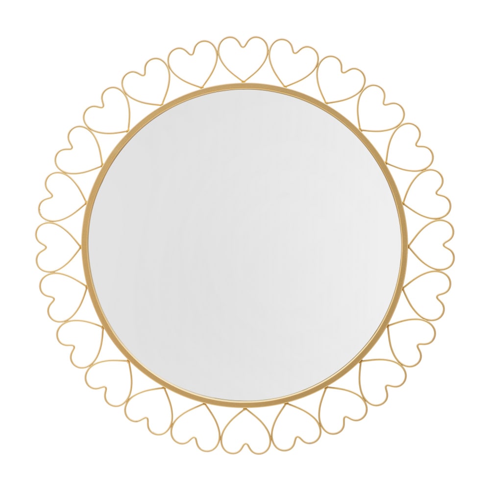Miroir mural rond avec cœurs en métal doré Ø 80x2,5 cm