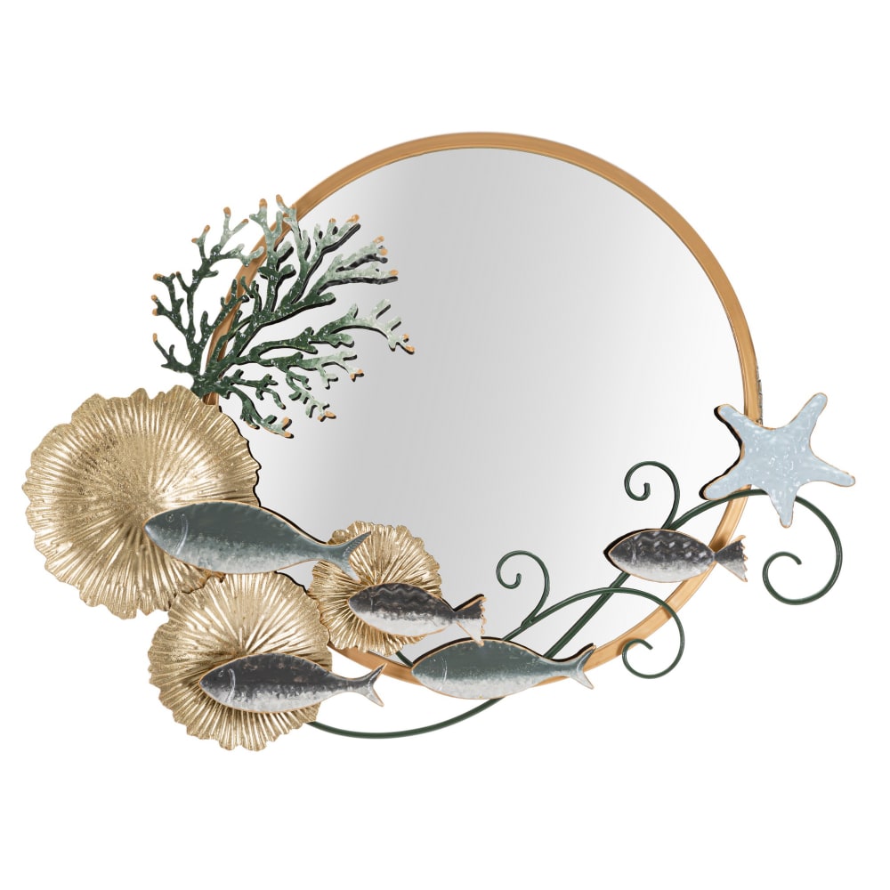 Miroir mural avec poissons en métal multicolore 88,9x7,6x65,4 cm