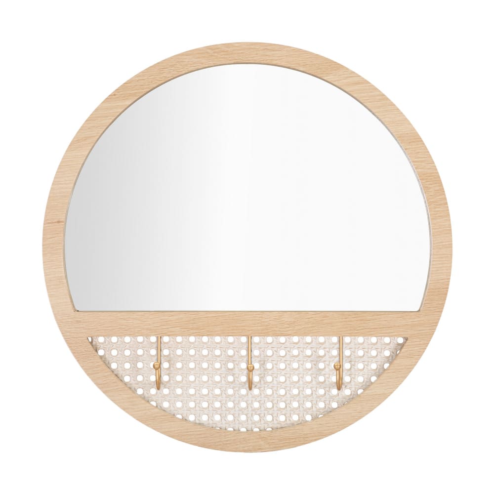 Miroir mural rond en bois brun Ø 50x5 cm