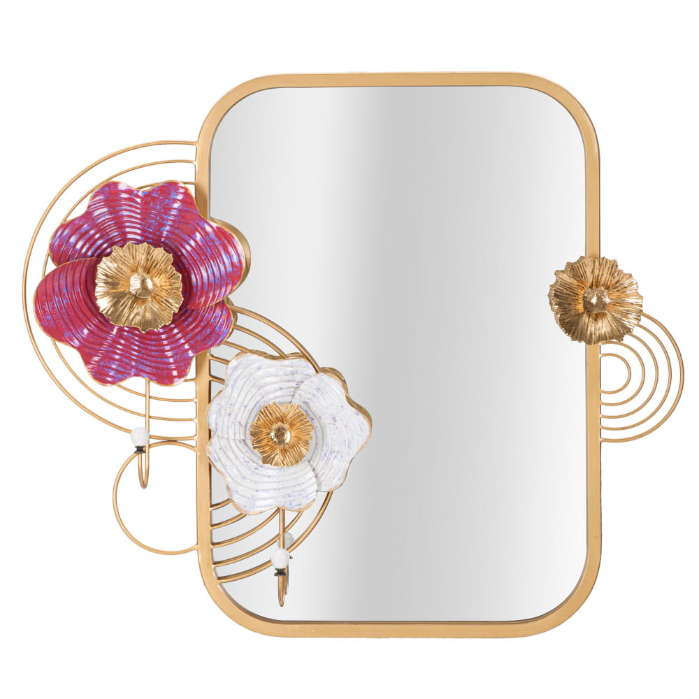 Miroir mural avec fleurs multicolores en métal 75x9,5x64,1 cm