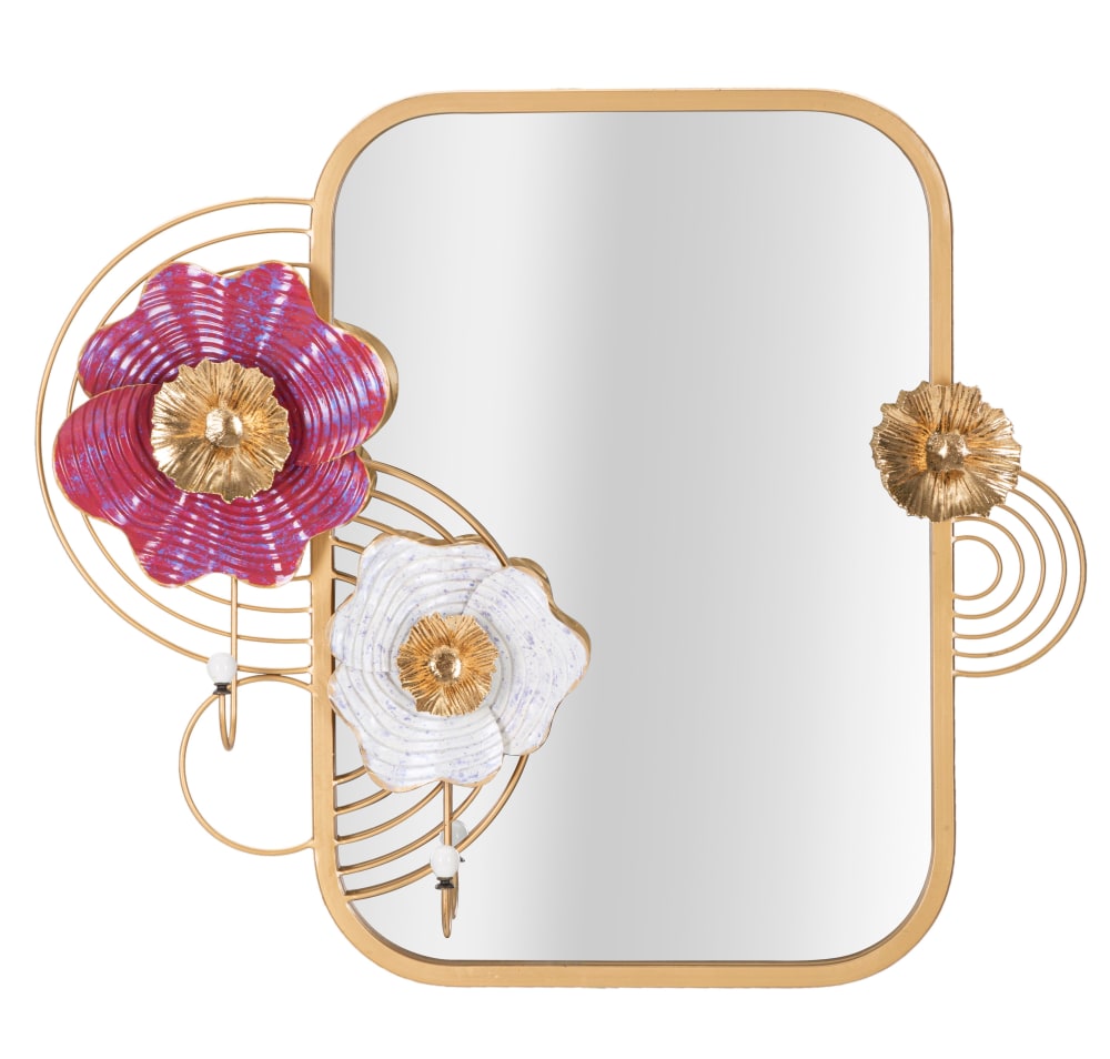 Miroir mural avec fleurs multicolores en métal 75x9,5x64,1 cm