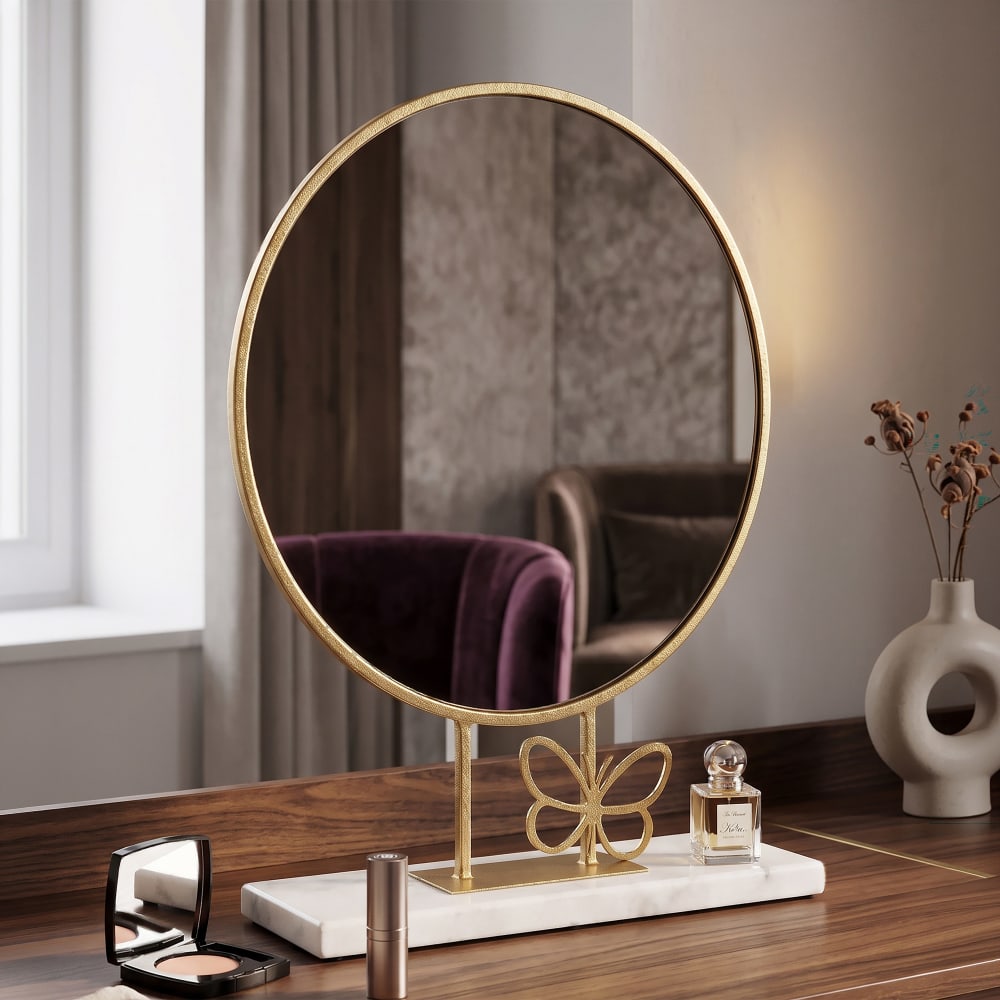 Mauro Ferretti Spiegel aus vergoldetem Metall und weißem Marmor cm 30x9x39,5 style modern - Metall