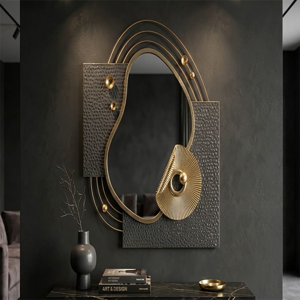 Mauro Ferretti Wandspiegel aus gold-grauem Metall, 80 x 7 x 72,4 cm style modern Mehrfarbig Metall