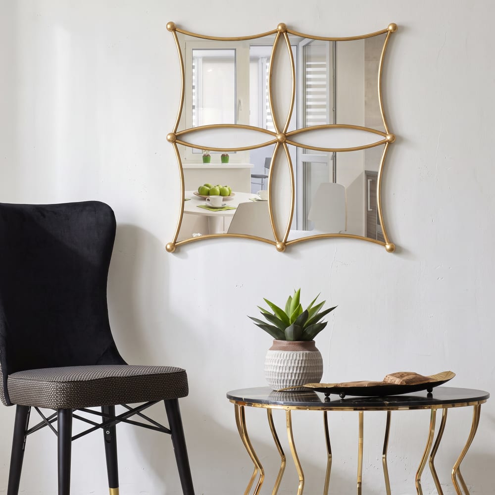 Mauro Ferretti Geometrischer Wandspiegel aus goldfarbenem Metall, 68 x 3,5 x 68 cm style modern - Metall