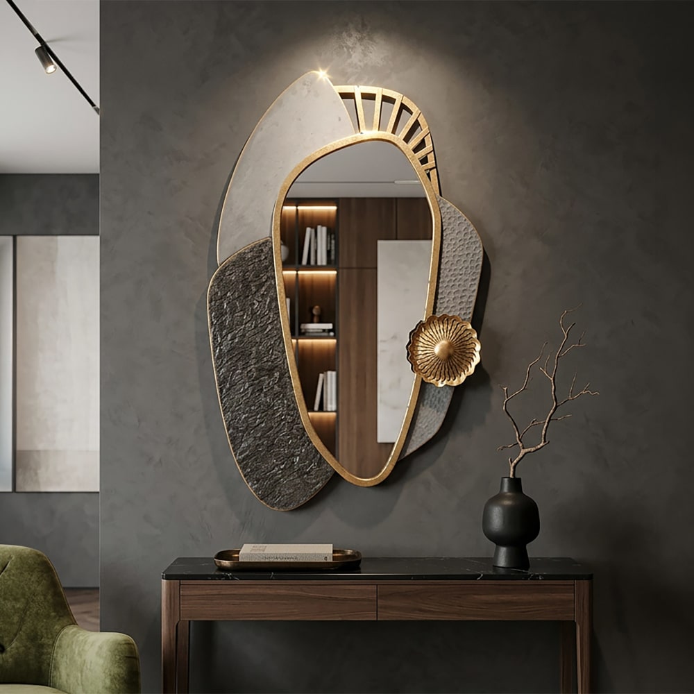 Mauro Ferretti Wandspiegel aus gold-grauem Metall, 55,9 x 5,7 x 90,8 cm style modern Mehrfarbig Metall