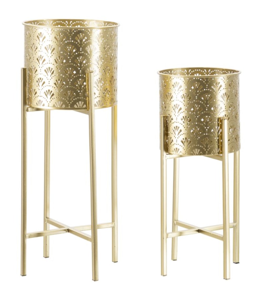 Set de 2 cache-pot en métal doré ø 21x52-19x42 cm
