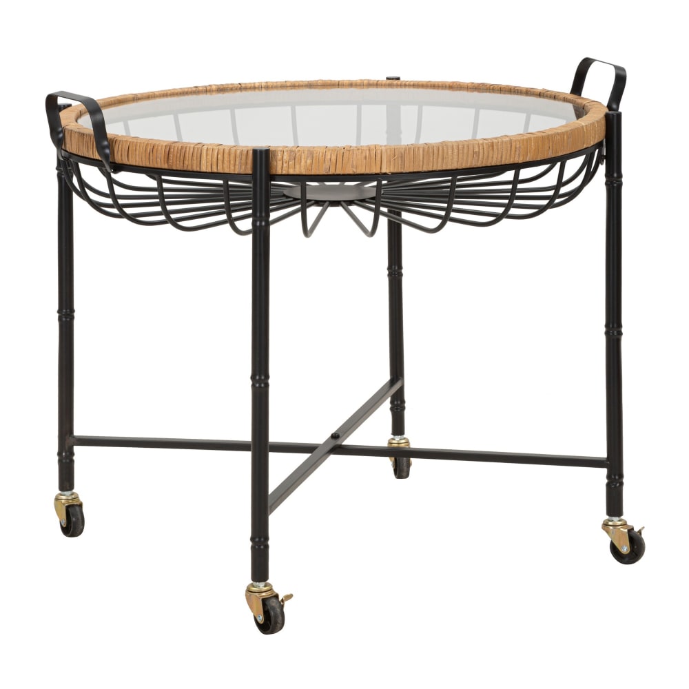 Table basse en fer, bois et verre noir et marron 70,5x65x57  cm