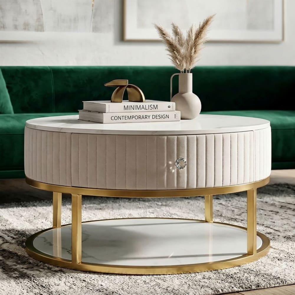 Mauro Ferretti MONTPELLIER CREME-COUCHTISCH Ø 75X36 CM style classic chic Beige Metall