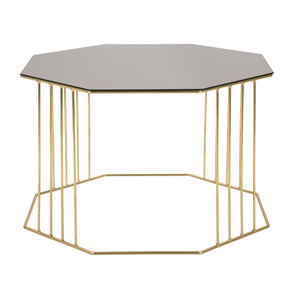 Table basse octogonale en métal et verre doré noir cm 70x70x45