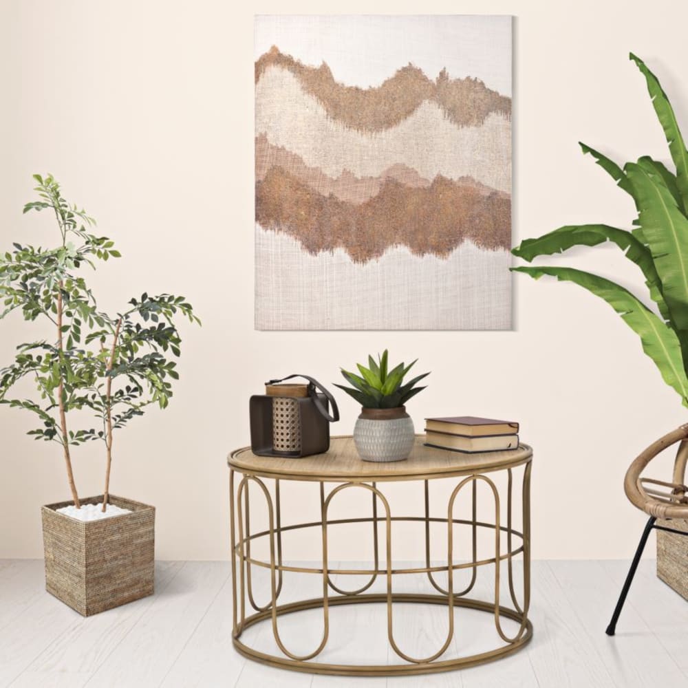 Mauro Ferretti Runder Couchtisch aus Eisen und braunem Holz, Ø 80 x 50 cm style exotic - Metall