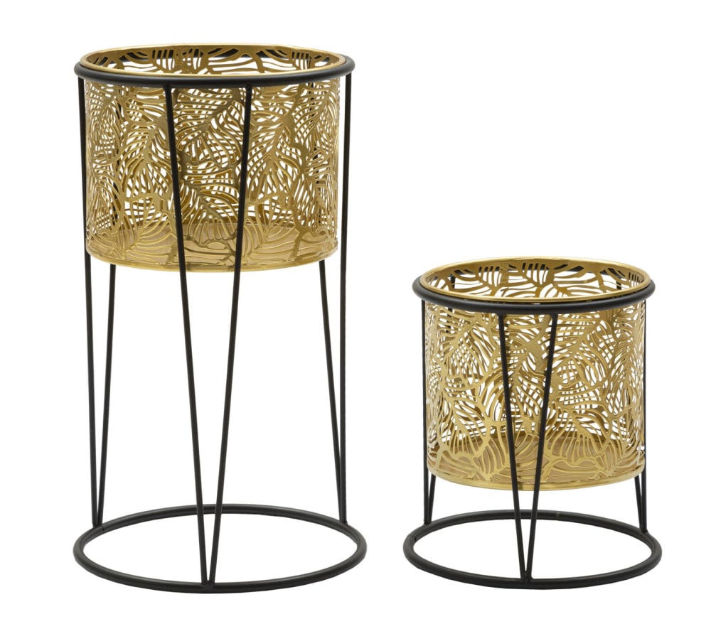 Lot de 2 cache-pot en métal doré et noir ø 21x40-19x22 cm