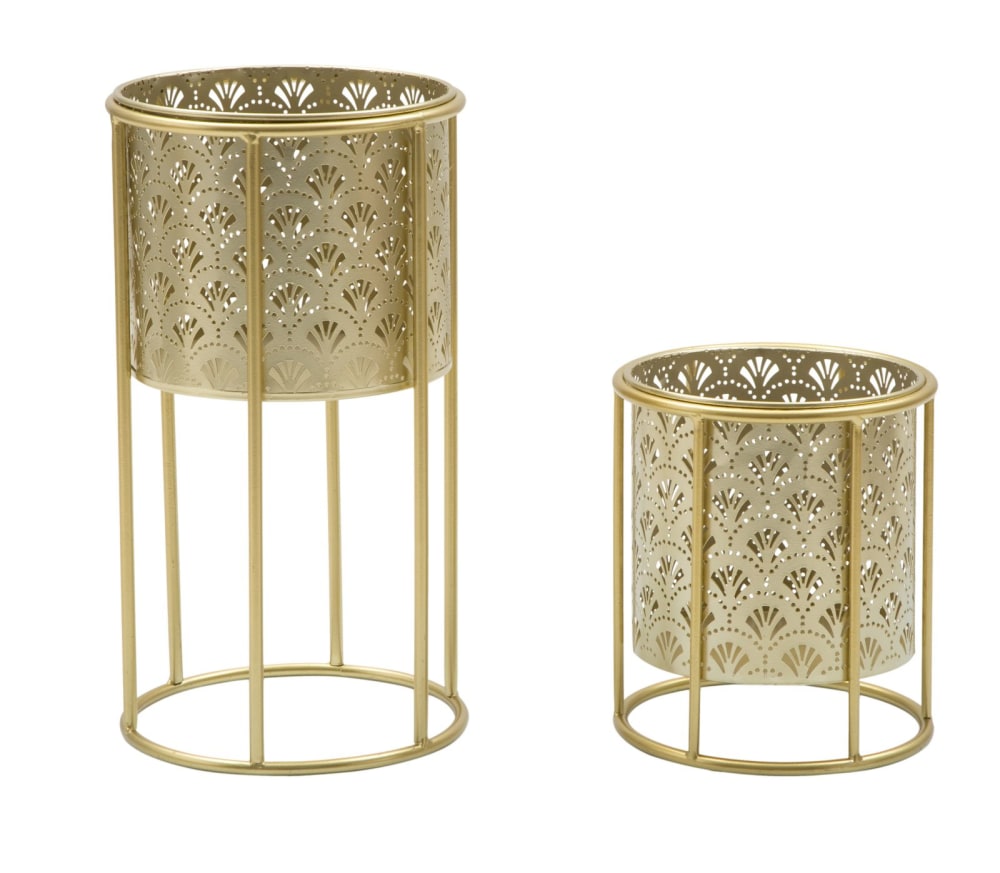 Lot de 2 cache-pot en métal doré ø 21x40-19x22 cm