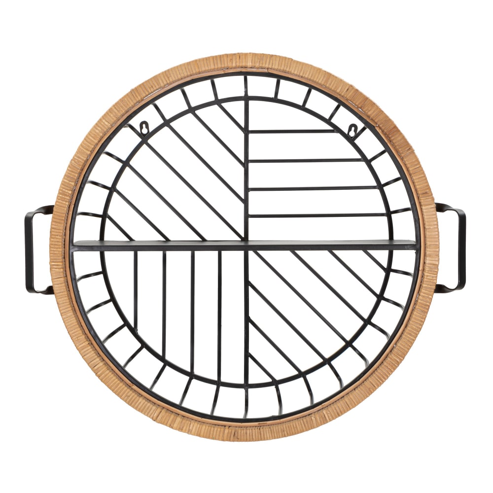 Étagère murale en métal noir et rotin et marron 72,5x18x65  cm