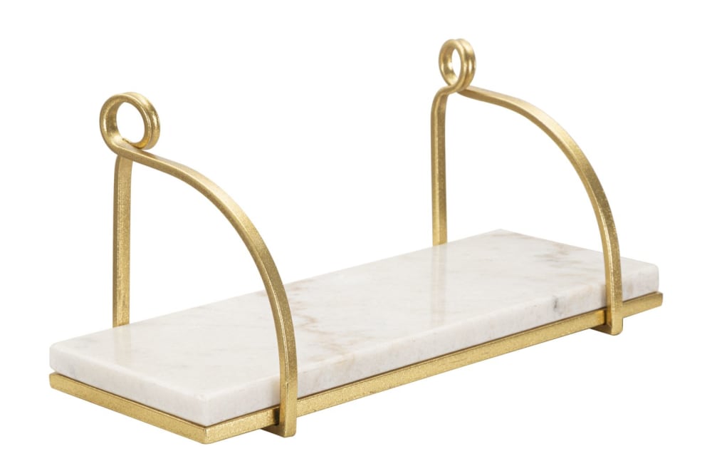 Étagère murale en métal et marbre doré 40x16x18 cm