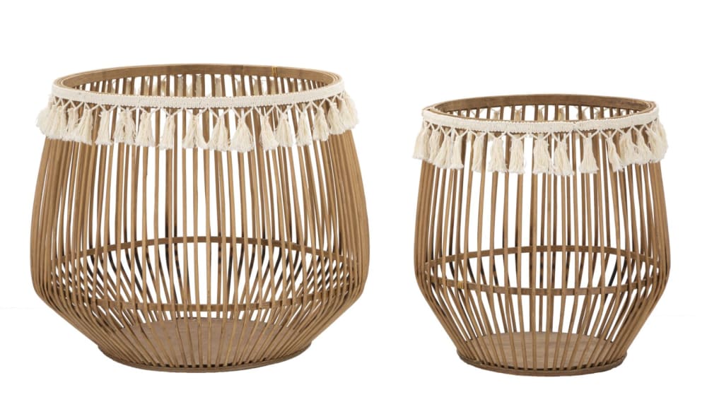 Lot de 2 paniers en rotin brun ø 47x39,5-34x36,5 cm