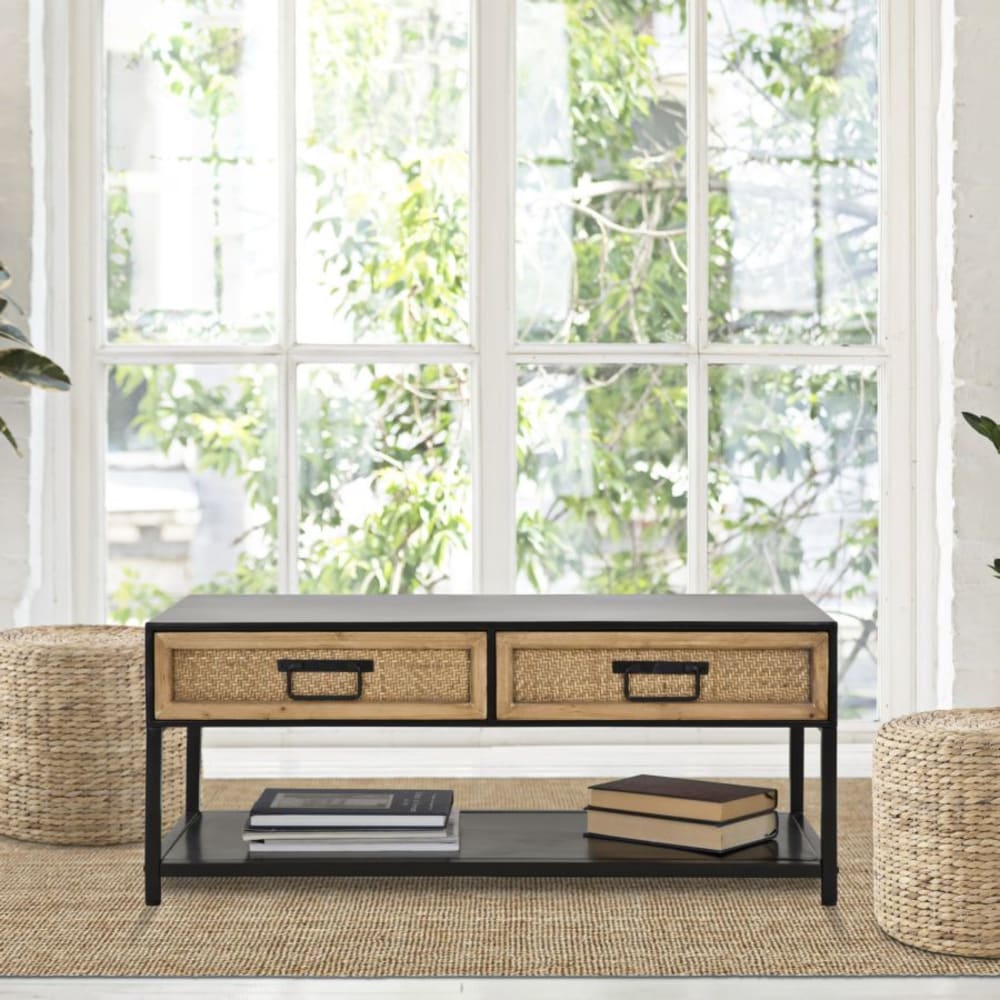 mueble de tv de madera marron y metal negro 95x38x38 cm