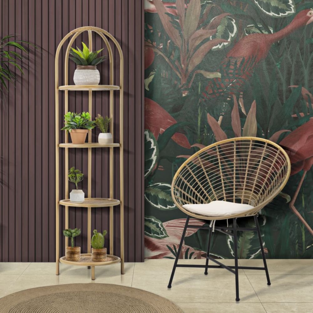 Mauro Ferretti Brauner und schwarzer Metallstuhl mit Kissen, 72 x 56,5 x 88 cm style exotic Braun Stoff