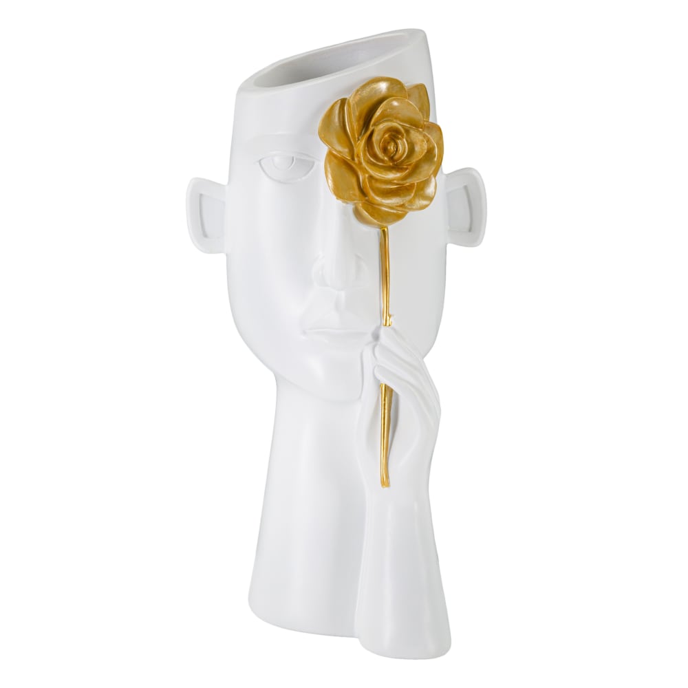 Vase visage en résine blanc et doré 14x13x27 cm