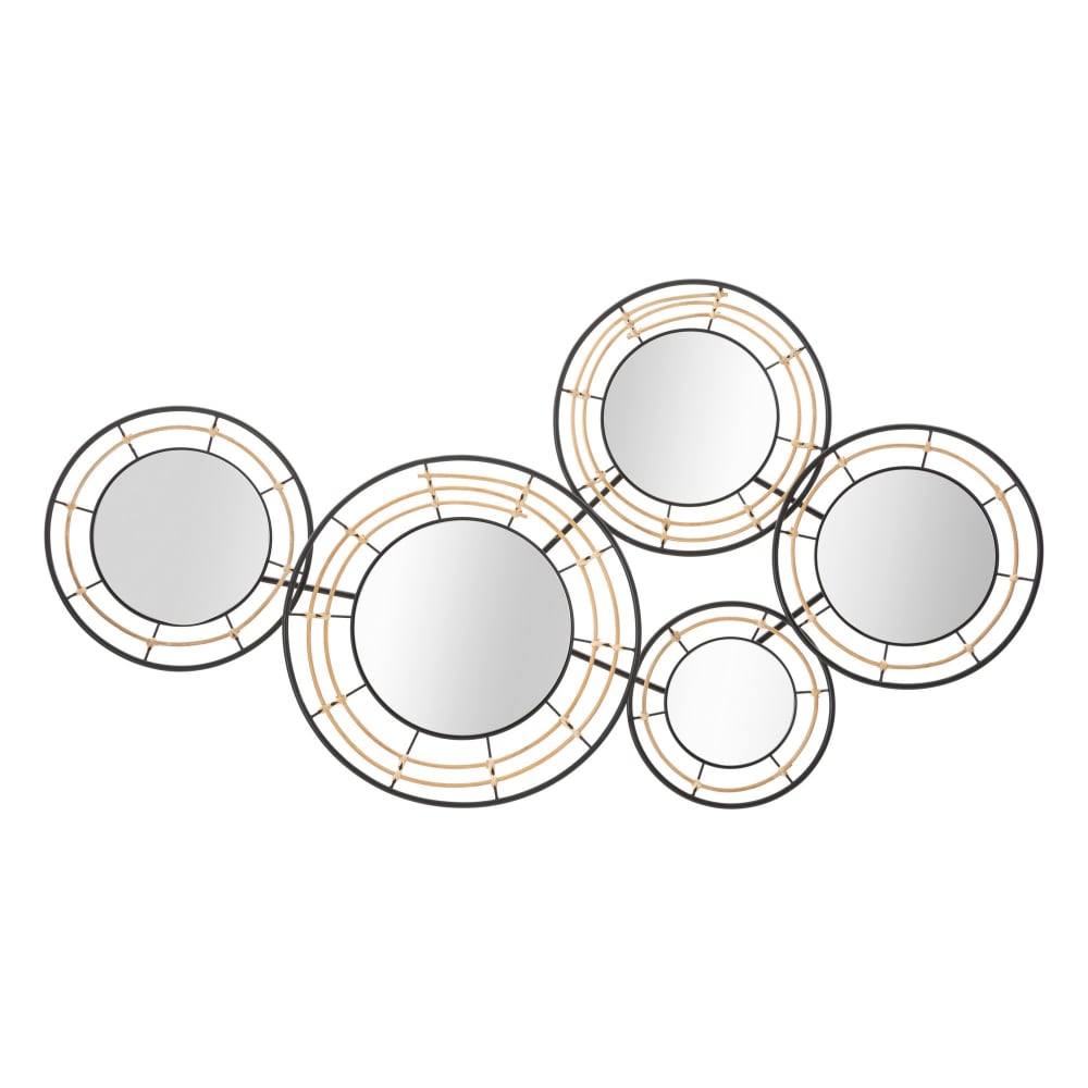 Déco murale en métal noir et miroirs 111x9,5x59 cm