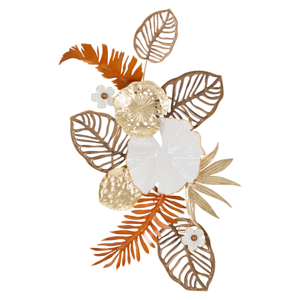 Panneau décoratif 3D feuilles en métal multicolore 50,8x7x87 cm