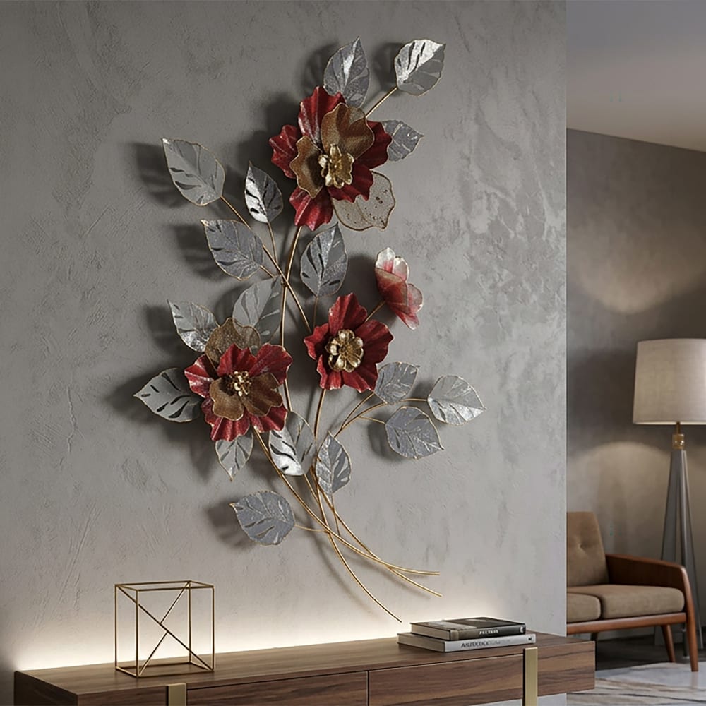 Mauro Ferretti 3D-Dekorplatte mit mehrfarbigen Metallblumen, 68,6 x 7,6 x 98,4 cm style modern - Metall
