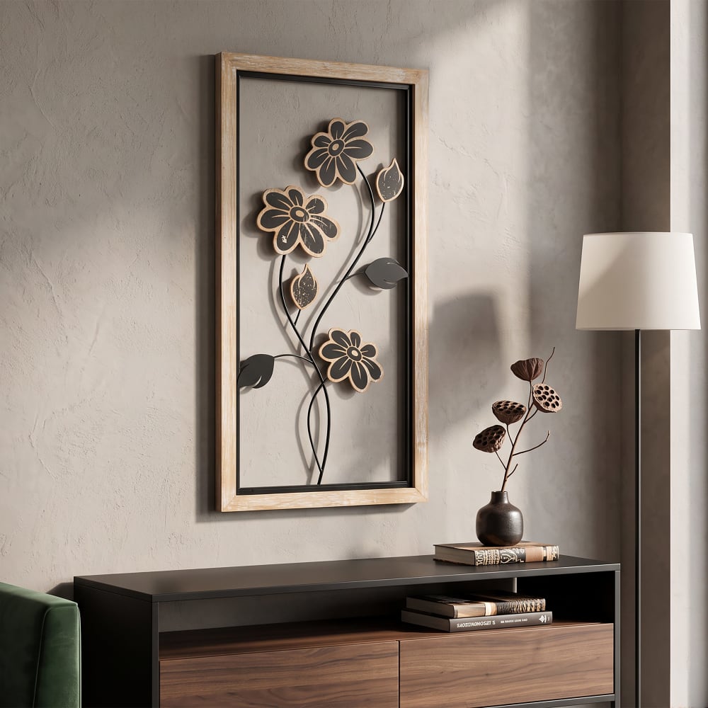 Mauro Ferretti 3D-Dekorplatte aus schwarzem Metall mit Rahmen, 30 x 2,5 x 60 cm style exotic - Metall