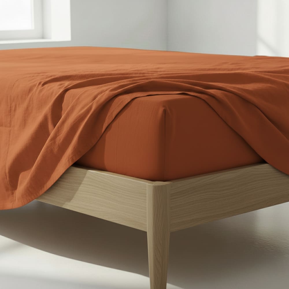 Drap-housse 100% Coton Terre cuite 90x200x32 cm — vue 4