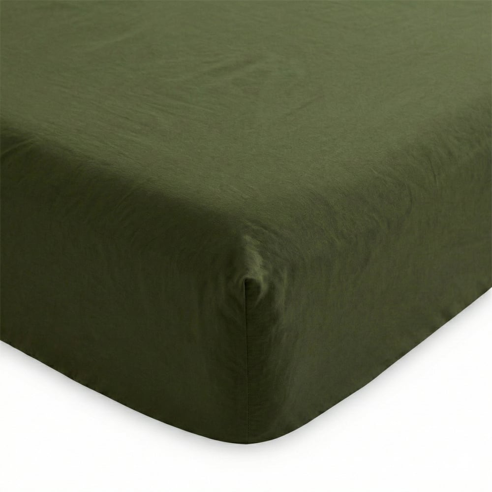 Drap-housse 100% Coton Olive verte 90x200x32 cm